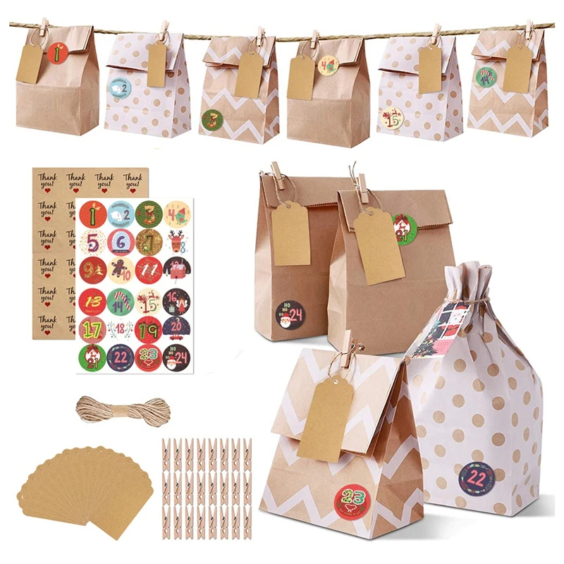 

24Set Christmas Advent Calendar Bags 24 Days DIY Countdown Calendar Christmas Bags Birthday Wedding Party Favors Carrier