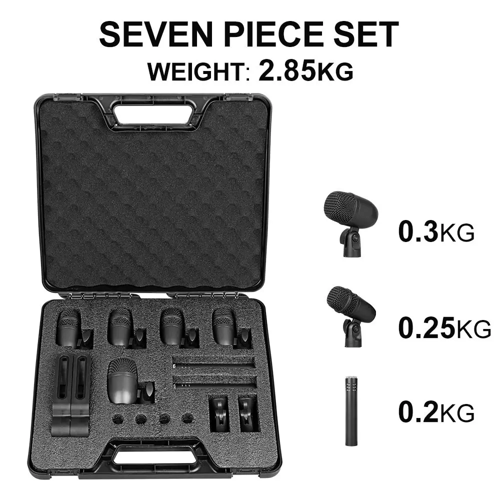 Фото FLALWREO Проводной динамический барабанный микрофон Bass/Kick Instrument Tom/Snare, набор микрофонов для студийной записи и живого выступления №3