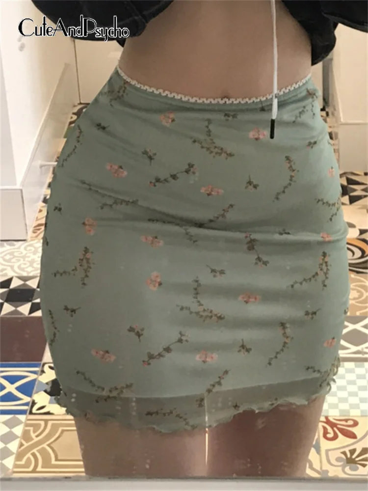 Женская двухслойная мини-юбка с цветочным принтом Корейская Прямая ретро-юбка в