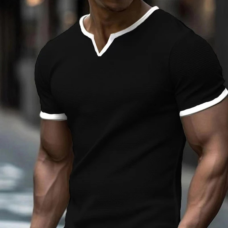 Футболка мужская с V-образным вырезом и коротким рукавом винтажный Повседневный