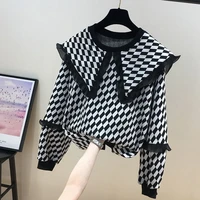 girls spring clothes doll collar lace sweater 2022 autumn new medium and large children korean style loose top