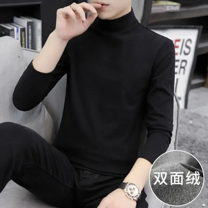 

Dralon Half Turtleneck Bottoming Shirt Men's Double-Sided with Velvet Thickened Large Size Mid Collar Inner Wear Fall Winter Men