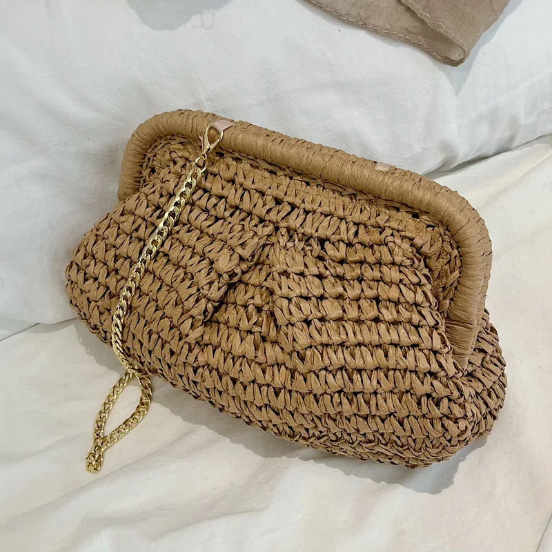 Дизайнерская Роскошная плетеная Сумка на цепочке для путешествий, соломенные сумки из ракушек для женщин, женские сумки, женская сумка-тоут...