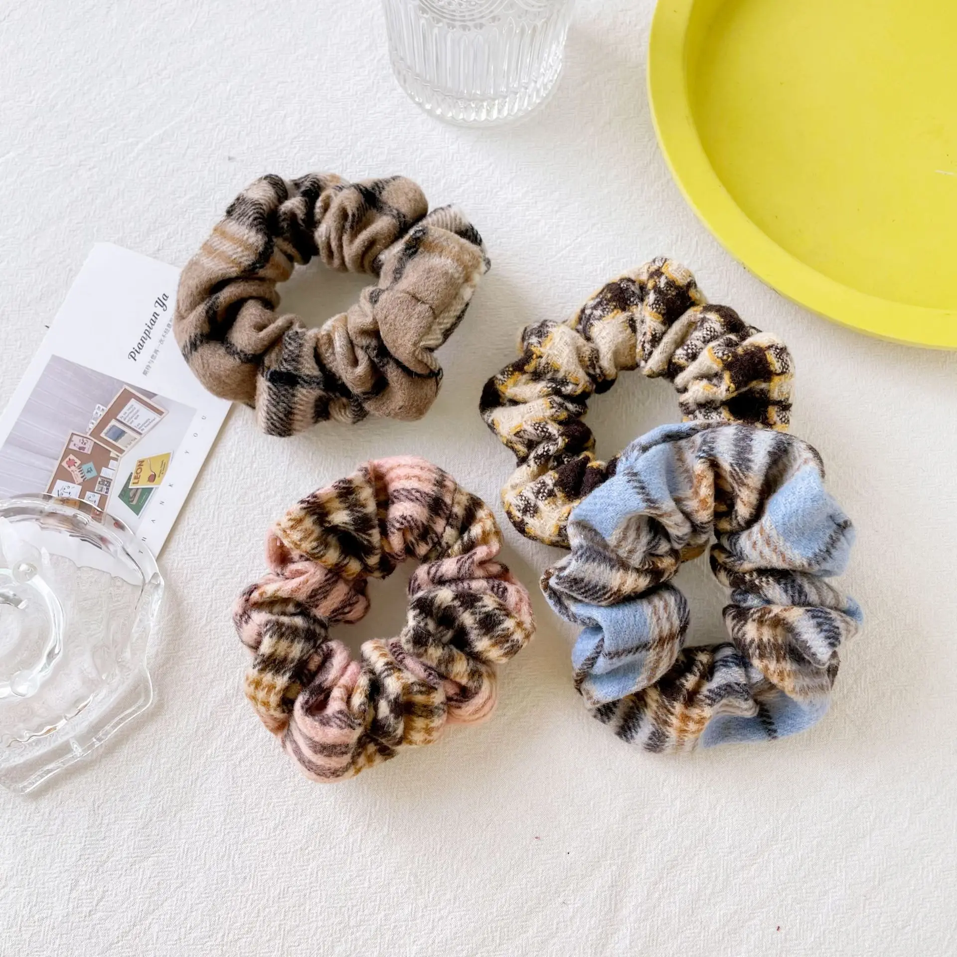 

Autumn Winter Retro Plaid Letter Large Intestine Scrunchie Headwear Europe and America Version Hair Accessories for Women