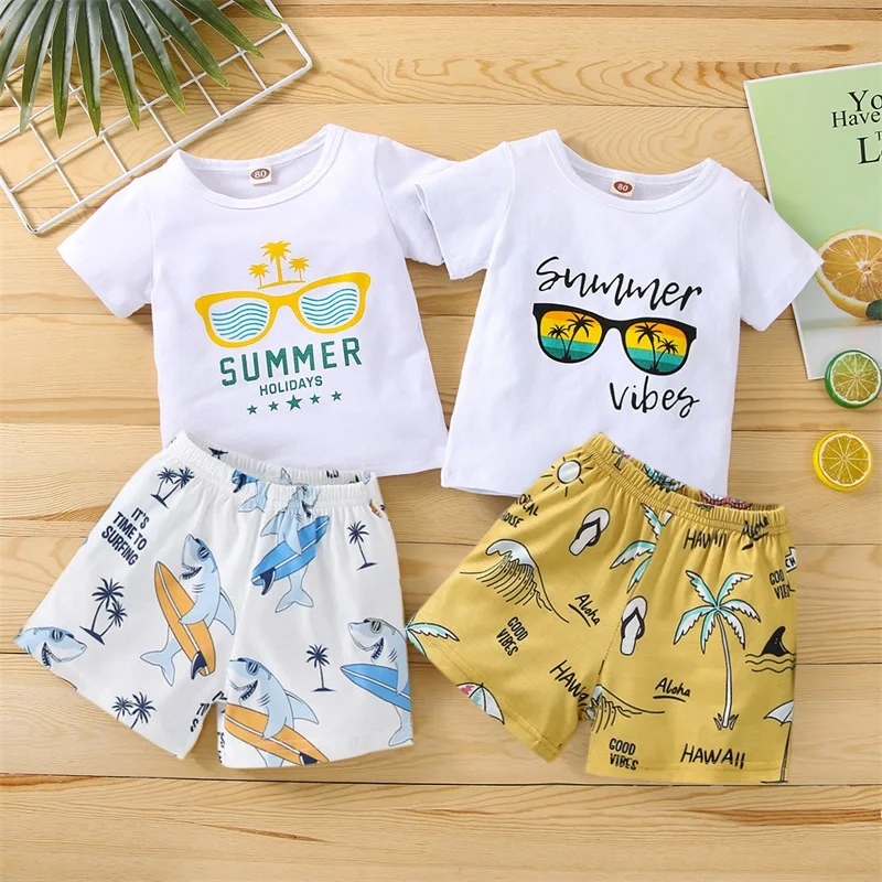 Комплект летней одежды для малышей футболка с круглым вырезом коротким рукавом и