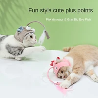 cat head feather tease cat stick hat cats self hi toy hat games fidget toys for cat kitten pet products dropshipping