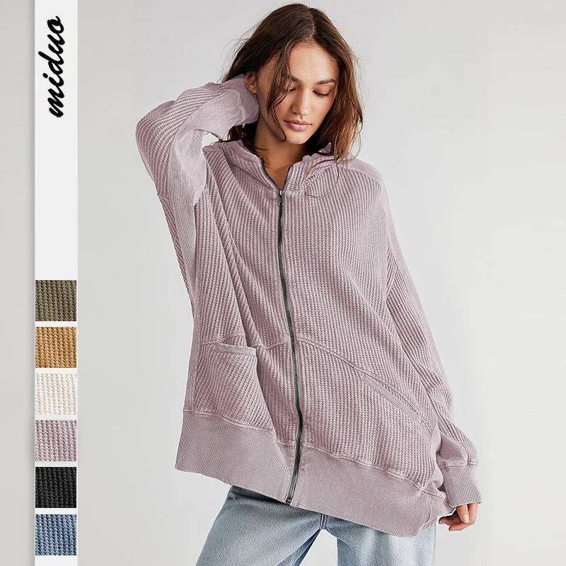 

Женский свитер в стиле Харадзюку, модная однотонная Повседневная простая куртка на молнии с капюшоном и длинными рукавами, топы, мягкая уличная одежда, новинка