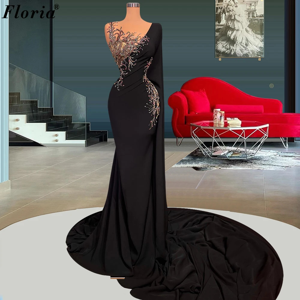

Middle East Vintage Black Evening Dresses With Appliques Muslim Mermaid Evening Gowns Formal Occasion Dresses Robes De Soirée