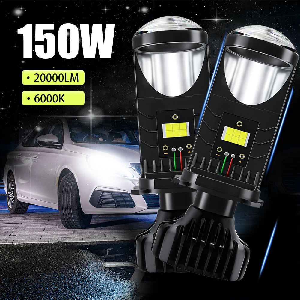 

2PCS H4 LED Headlight Bulb Car LED Bulb 10-32V Mini Projector Lens 6000K White Large Chip Ultra Bright High Low Beam Auto Lights