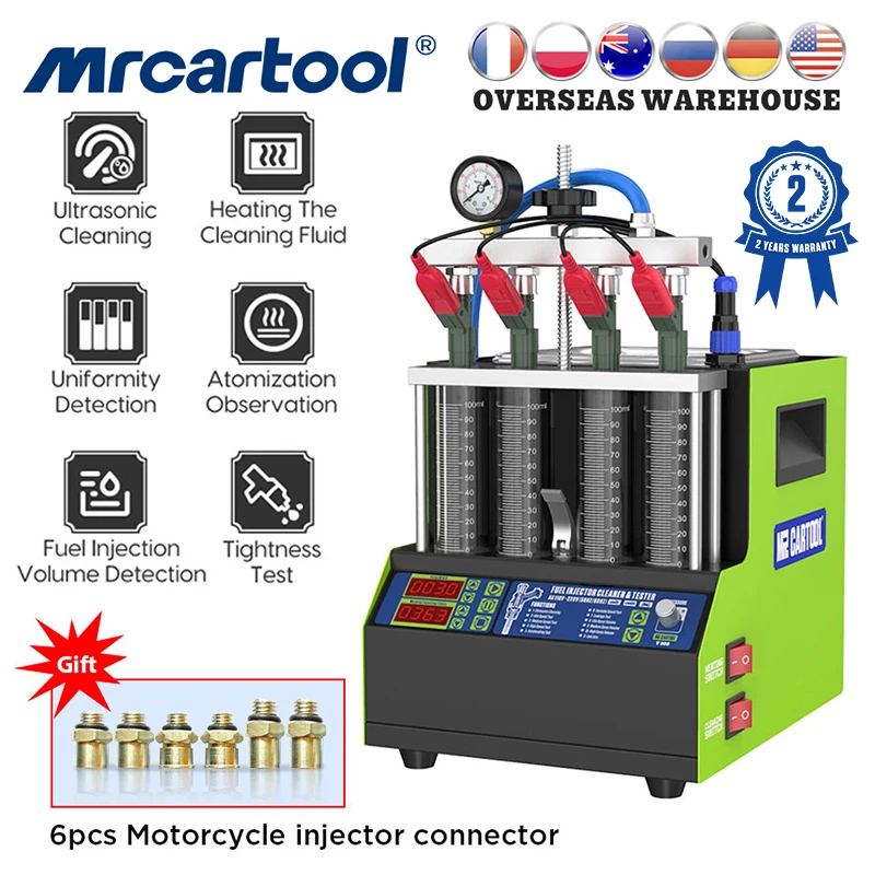 

MR CARTOOL V308 Car Fuel Injector Tester Cleaning Machine Motorcycle Gasoline Injector Tester Cleaner 4 Cylinder VS AUTOOL CT160