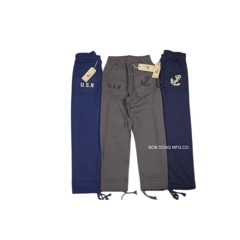 BOB DONG Men's Vintage Military USN Anchor Print Sweatpants Casual Joggers Amekaji Heavyweight Navy Sweatpants