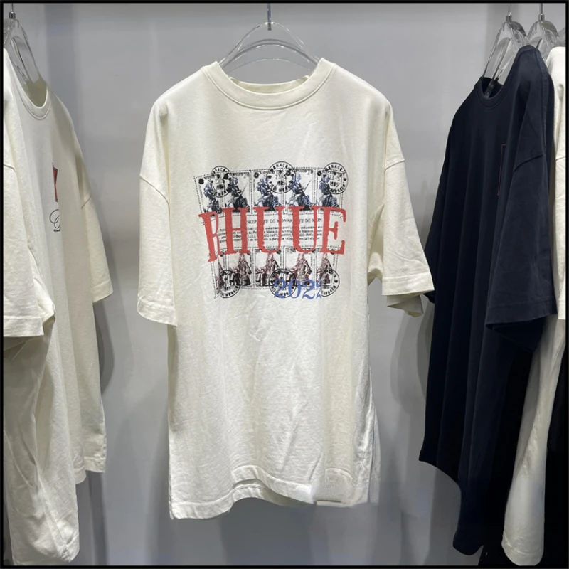 

2022 RH Stamp Wash Cotton T-shirt High-quality Printed Loose Men Women Rhude Short Sleeves Tee