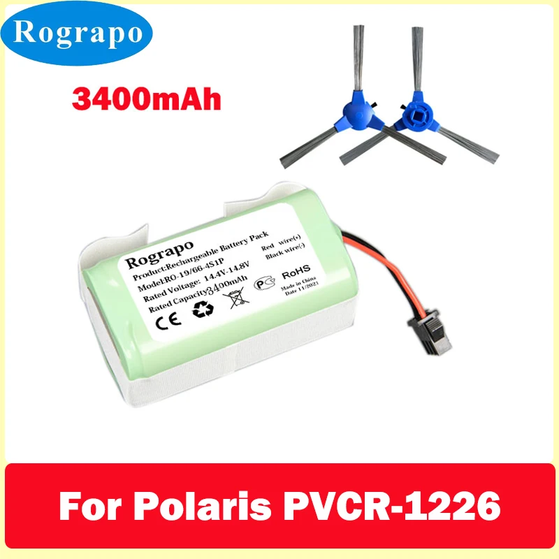 

New 3400mAh-2800mAh Li-ion Battery Pack Side Brush Parts Kit For Polaris PVCR-1226 PVCR 1226 Robotic Vacuum Cleaner