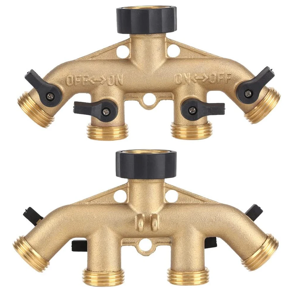 

4 Way Solid Brass Hose Splitter Connector 3/4\" Tap & Outlets Heavy Duty Spigot Quick Connector Irrigation Distributor