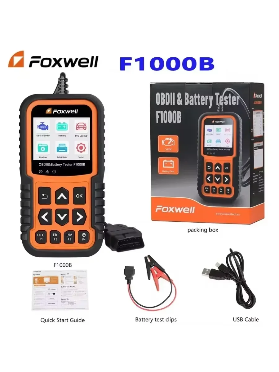 Новый+ Foxwell F1000B CAN OBDII/EOBD считыватель кодов и тестер батарей 2 в 1 Анализатор 12 В