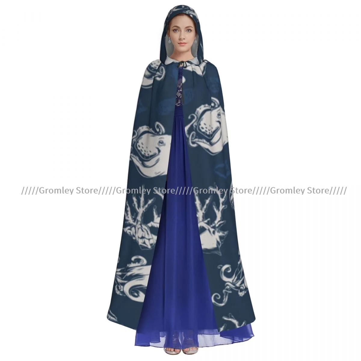 Морской осьминог узор плащ ведьмы с капюшоном косплей костюм Хэллоуин для