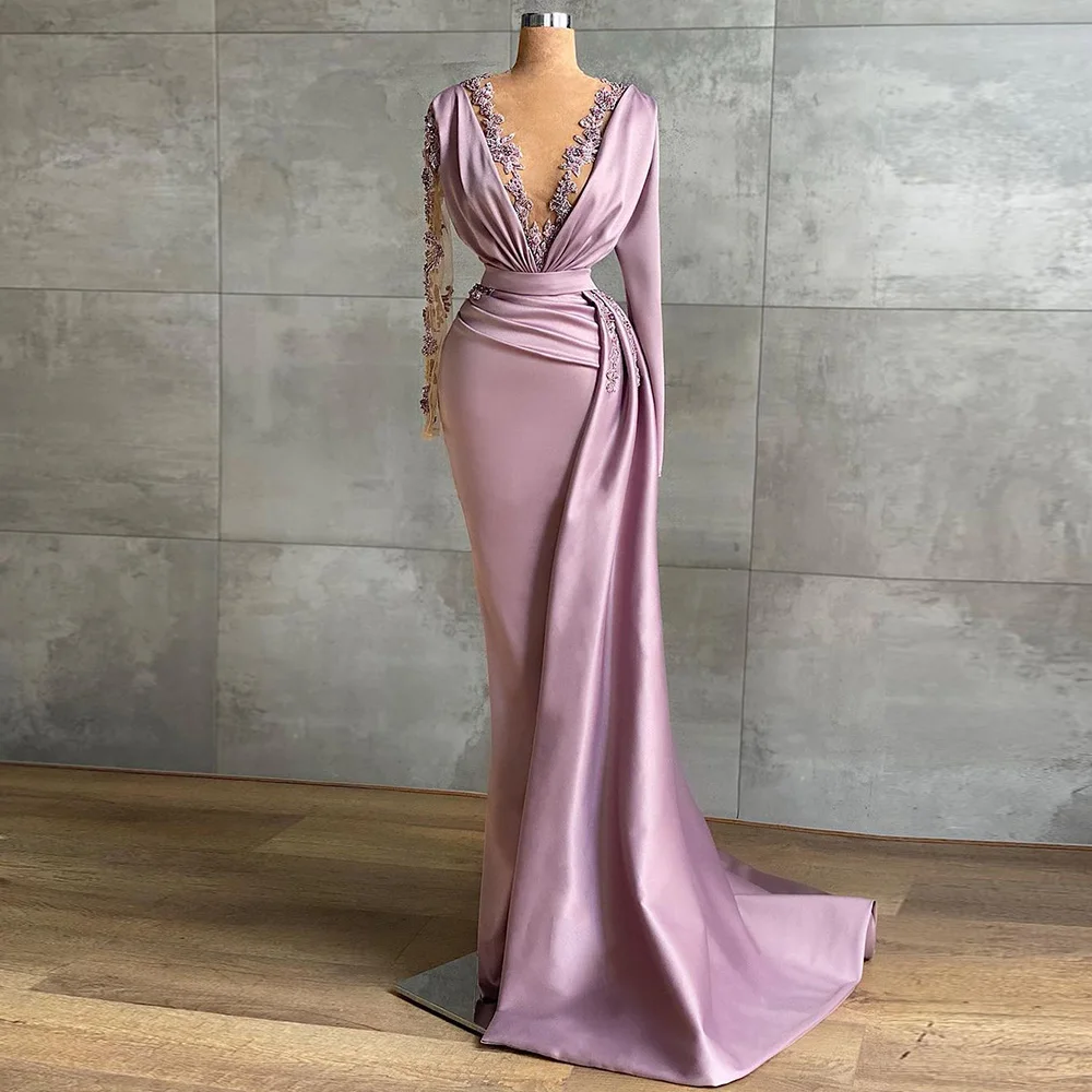 

Sharon Said Dusty Pink Mermaid Arabic Evening Dress with Overskirt Long Sleeve Luxury Dubai Women Wedding Guest Party Gown SS519