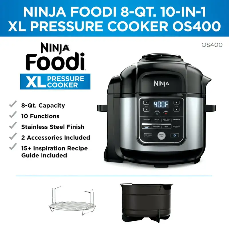 

10-in-1 8-quart XL Pressure Cooker Air Fryer Multicooker, Stainless, OS400