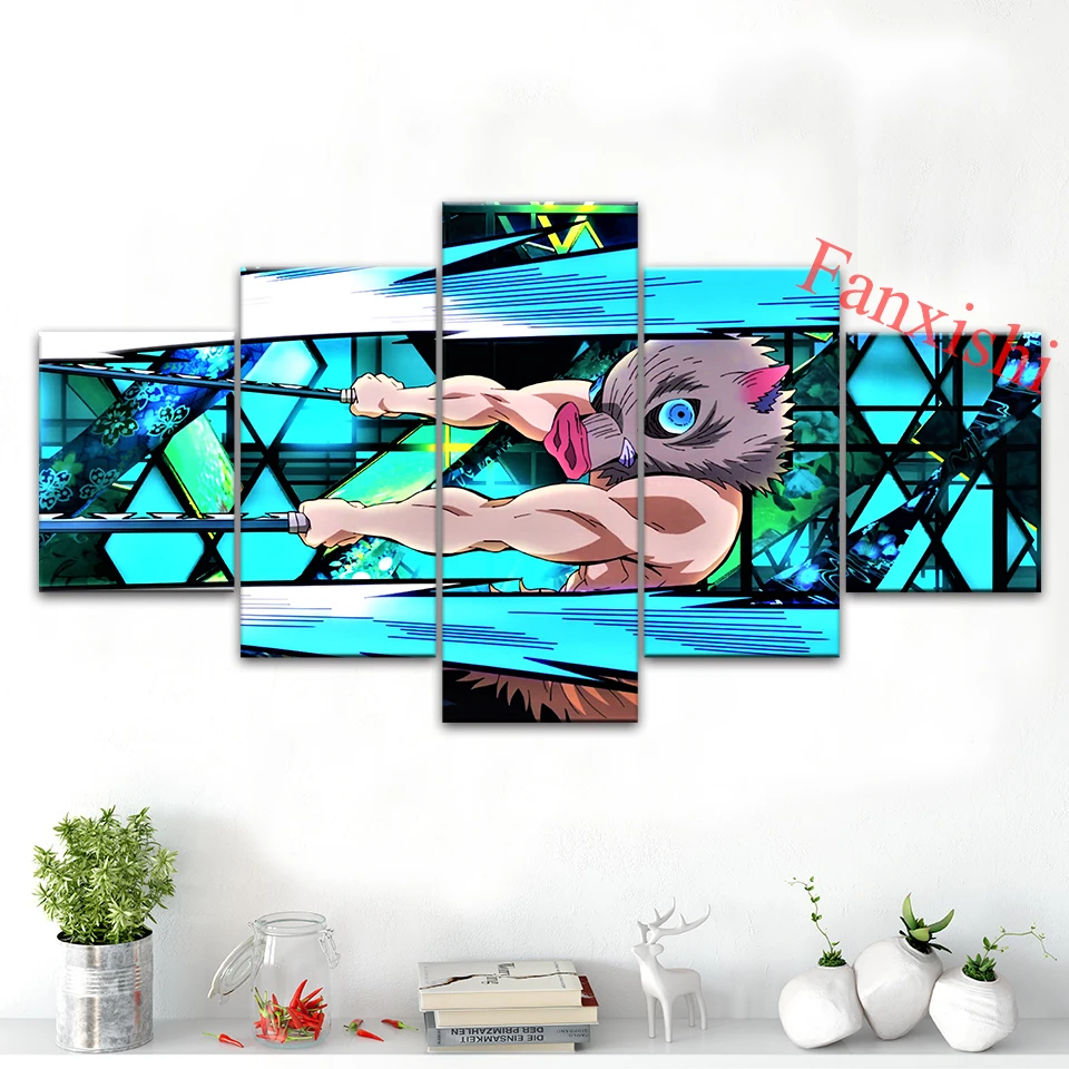 

5 Panel Anime Poster Demon Slayer Painting Posters Wall Art Prints Canvas Modern Modular Pictures Living Room Cuadros Home Decor