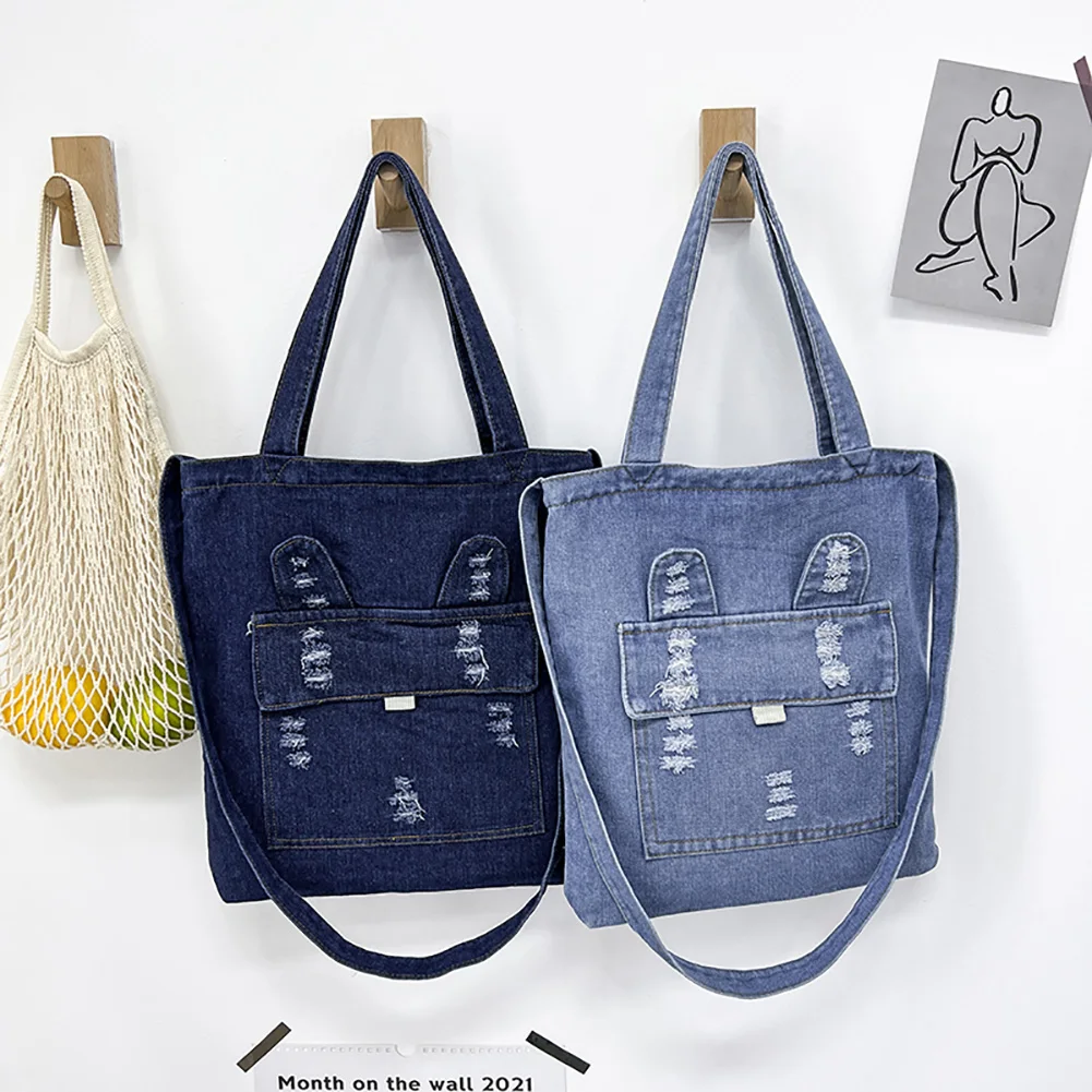 

Модная Джинсовая сумка на плечо в стиле ретро для женщин и девушек, вместительная портативная дамская сумочка-тоут через плечо, повседневны...