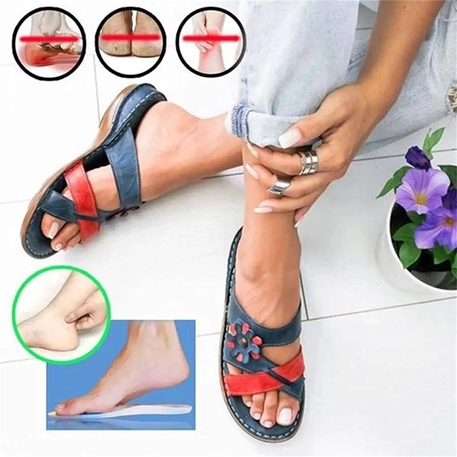 

Gladiator Sandals Women's Summer Floral Comfortable Sandals Ladies Strap Slippers Roman Female Flip Flops Outdoor Sandals Cusion