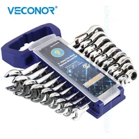 veconor 9pcs mirror polish 8 16mm 72t key ratcheting head flexible spanner wrenches tools sets for car repair