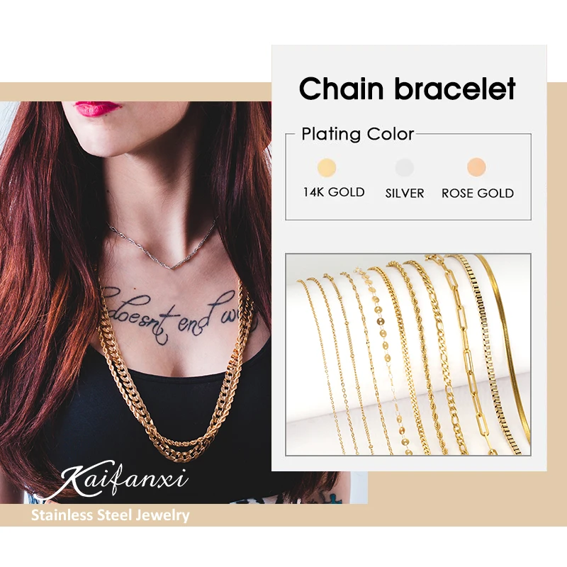 

Kaifanxi Gold Stainless Steel Cuban Chain Necklace For Men's Jewelry Women's Initial Chain Necklace 2mm/3mm/4mm/6mm/8mm