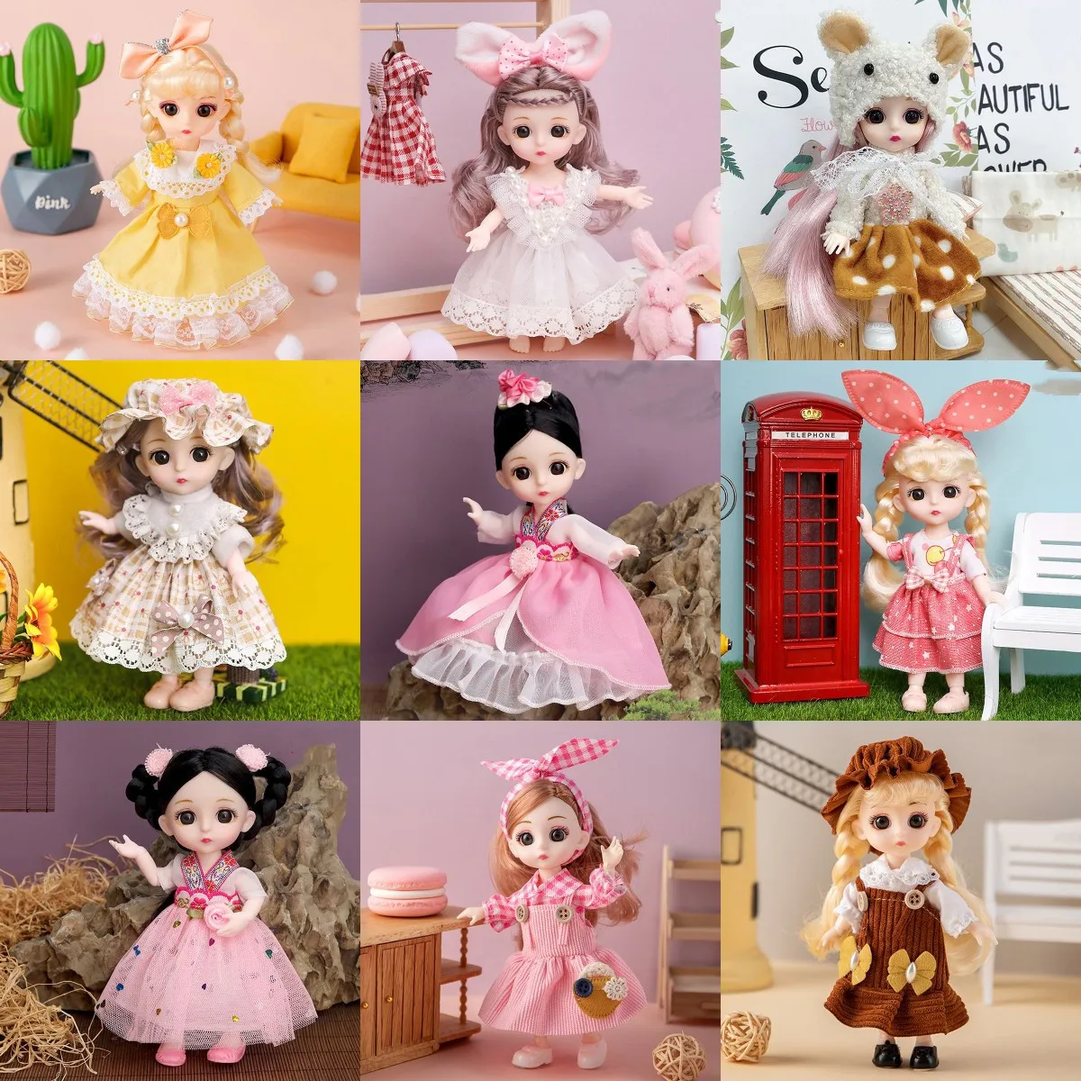 

1Set Cute 16cm Princess BJD 1/12 Jointed Doll with Clothes Shoes Headwear Set Movable 13 Joints Sweet Face Girl Gift Child Toys