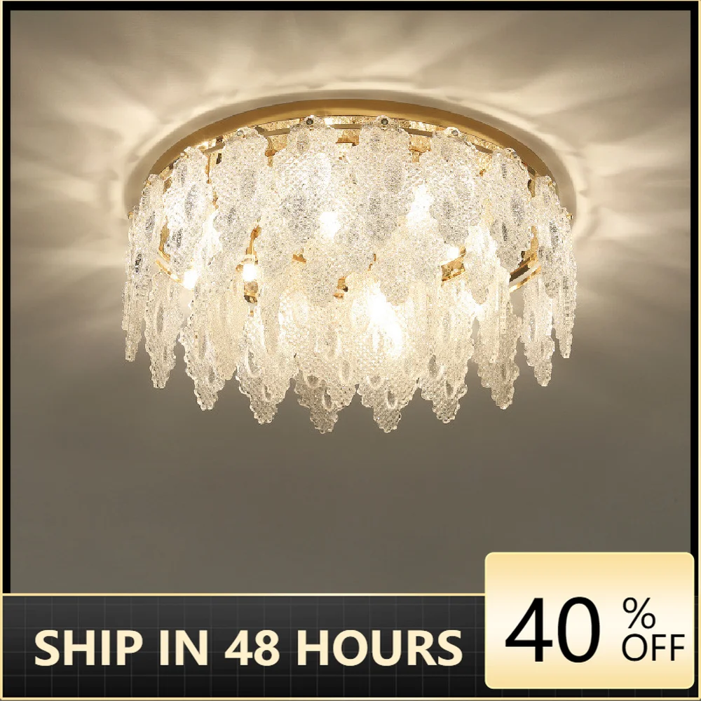 

Foyer Modern Luxury Glass Led G9 Ceiling Lights Polish Steel Gold Ceiling Lamp Lustre Deco Indoor Lighting Bedroom Lamp Fixtures