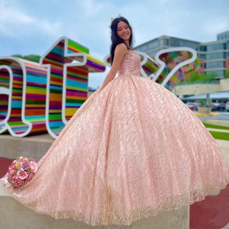 Бальное платье Quinceanera Dress 2024 тюль с бисером и жакетом длинное розовое вечернее без