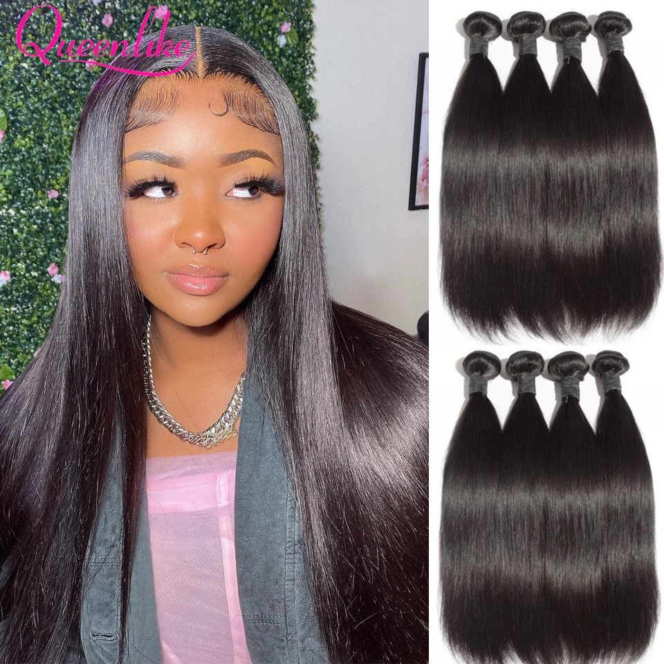 

Queenlike Straight Bundles 100% Human Hair Weave Bundles Remy Hair Extensions 28 30 32 inch Peruvian Straight Hair Bundles
