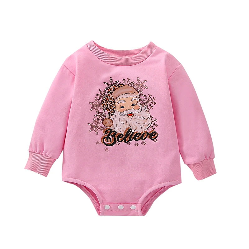 

Free Shipping Baby Christmas Romper Santa Letter Print Long Sleeve Round Neck Bodysuit Clothing Xmas Outfits