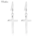 Solid Pure 925 Sterling Silver Cross Drop Dangle Hook Earrings For Women Girls Jewelry Gift Pendientes Aros Oorbellen Orecchini