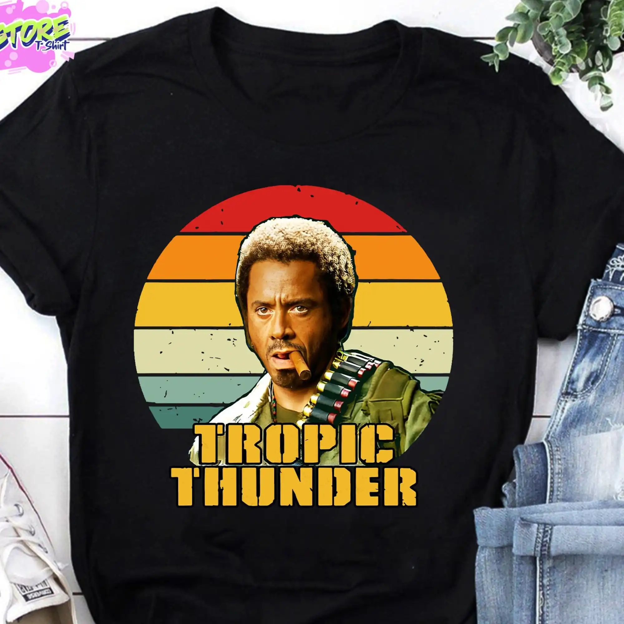 Винтажная Футболка с принтом тропника грома солдата из фильма 90-х для него крутая