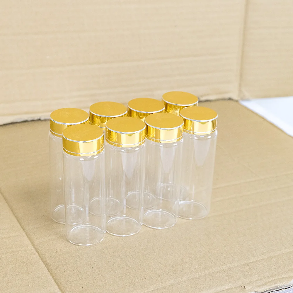 

6pcs 80ml 37x100mm Glass Storage Bottles with Golden Screw Plastic 80cc Cap Seal Leakage Proof Clear High Quality Jars Vials