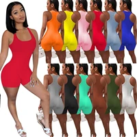 2021 summer hot women ribbed solid color vest jumpsuit sleeveless high waist bodycon short jumpsuit romper outfits