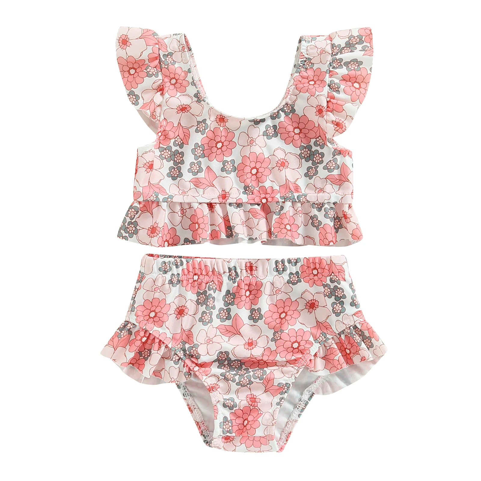 

Toddler Kids Baby Girl Swimsuit Bikini Set Flower Print Vest Elastic Waist Shorts Summer Beach Pool Swimwear 2Pcs Bathing Suit