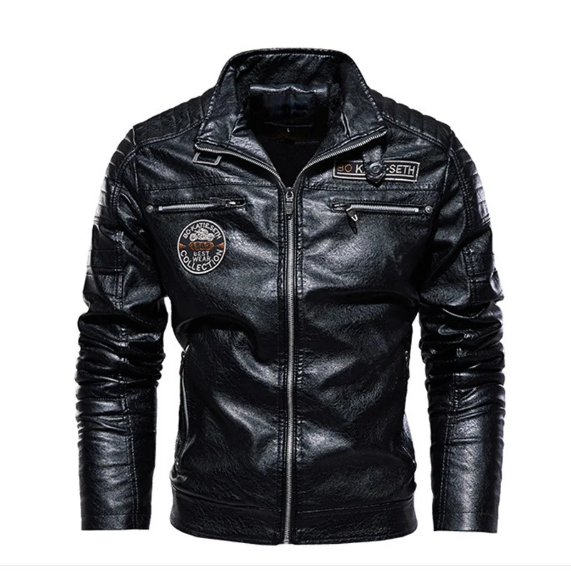 

Осень-зима 2022, мужская кожаная куртка, мотоциклетная куртка из искусственной кожи, Мужская облегающая теплая ветровка, пальто, Мужская модн...