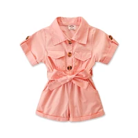fashion summer toddler kids baby girl clothes tooling style short sleeve lapel button overalls jumpsuit outfits bow cool girl