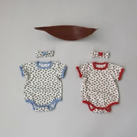 2022 summer new baby girl short sleeve floral bodysuit comfortable cotton infant clothes toddler girl jumpsuit headband