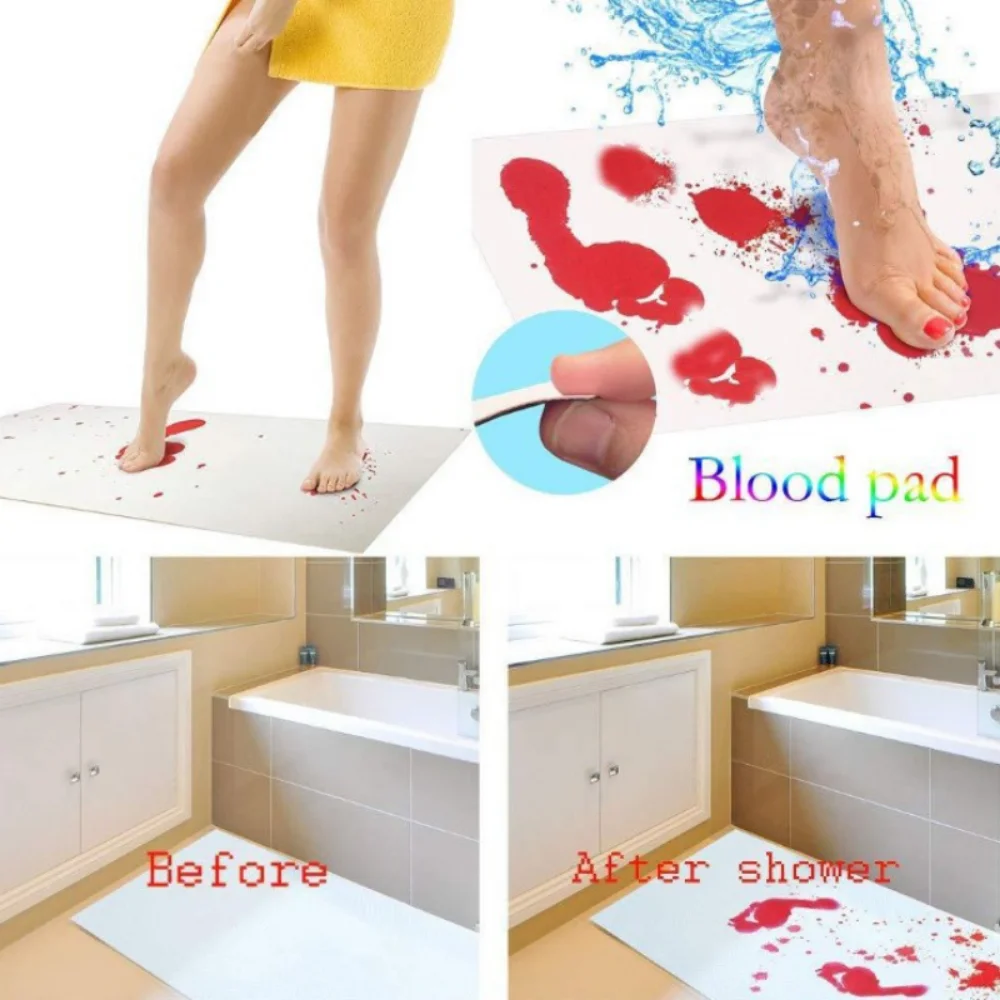 

Halloween Bathroom Mat Turning Red Foot Pad Color Changing Bloody Scary Blood Footprints Non-Slip Rugs Floor Decorate Party Prop