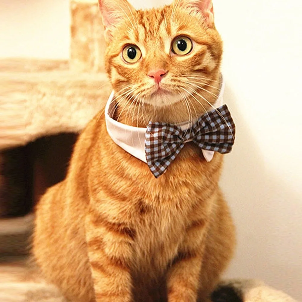 

Pet Lattice Bow Tie Dog Cat Adjustable Cotton Strap Necklace Collar Puppy Kitten Plaid Bowknot Collar Pet Products