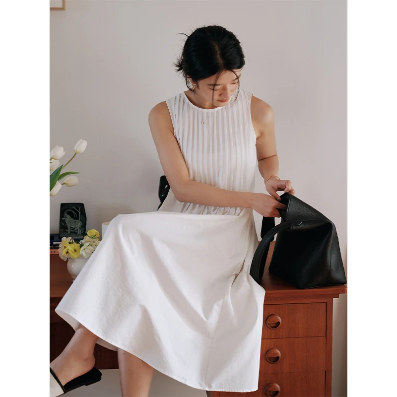 Платье Mixabo женское Плиссированное белый Хлопковый сарафан средней длины без