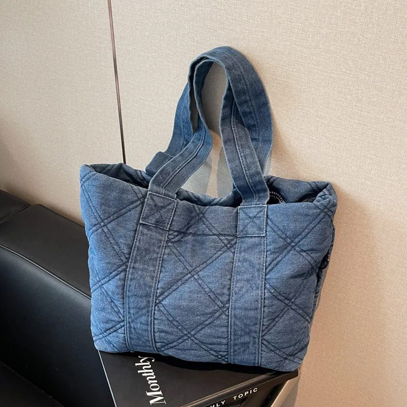 Японская джинсовая хлопковая сумка-тоут с сетчатым дизайном для осени и зимы