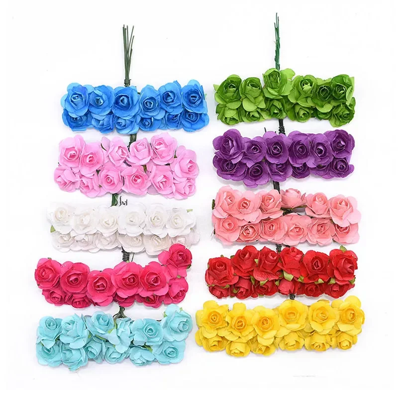

Artificial Flower Mini Cute Paper Rose Handmade For Wedding Decoration DIY Wreath Gift Scrapbooking Craft Fake Flower