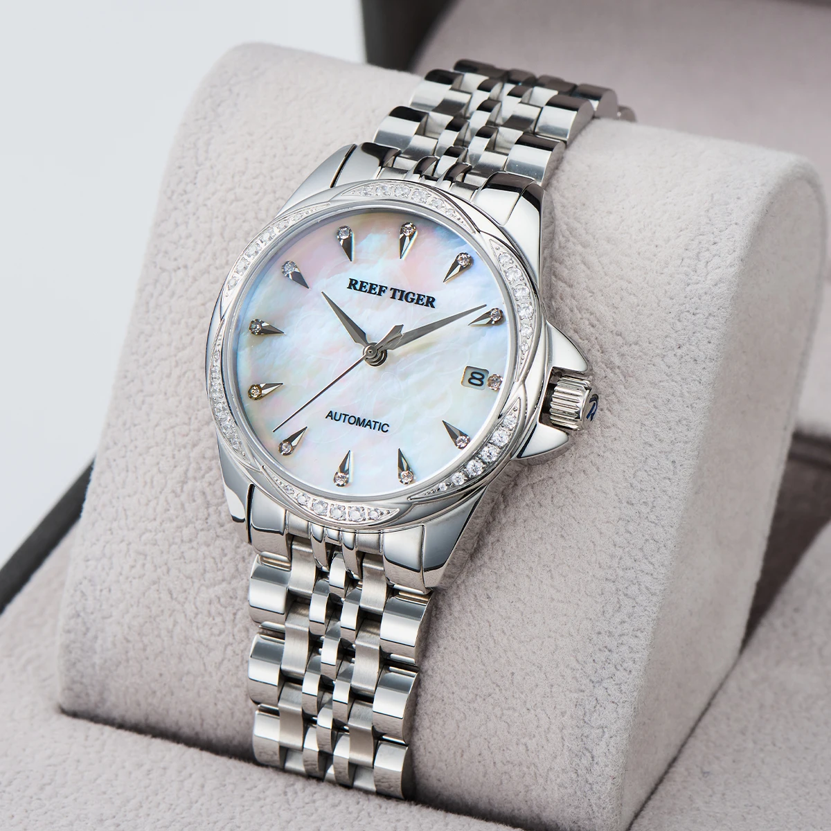 Reef Tiger/RT Sapphire Crystal Women Mechanical Watch Luxury Brand Women Automatic Watch Diamond Dress Watch RGA1583-2