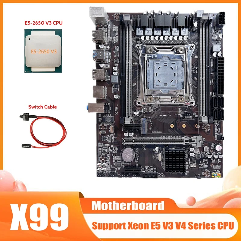 

X99 Motherboard LGA2011-3 Computer Motherboard Support DDR4/DDR3 RAM Memory With E5-2650 V3 CPU+Switch Cable