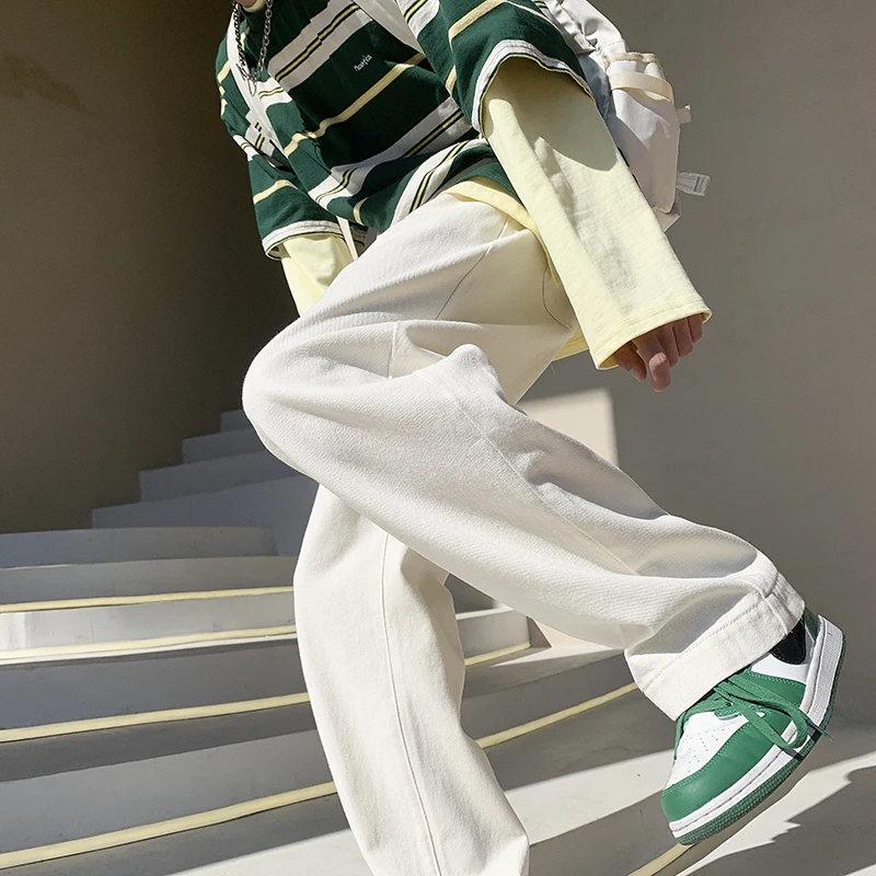 EOENKKY/2022 New Brand Autumn Men Korean Fashion 4 Colors Jeans Streetwear Hip Hop Baggy Denim Trousers Straight Wide Leg Pants