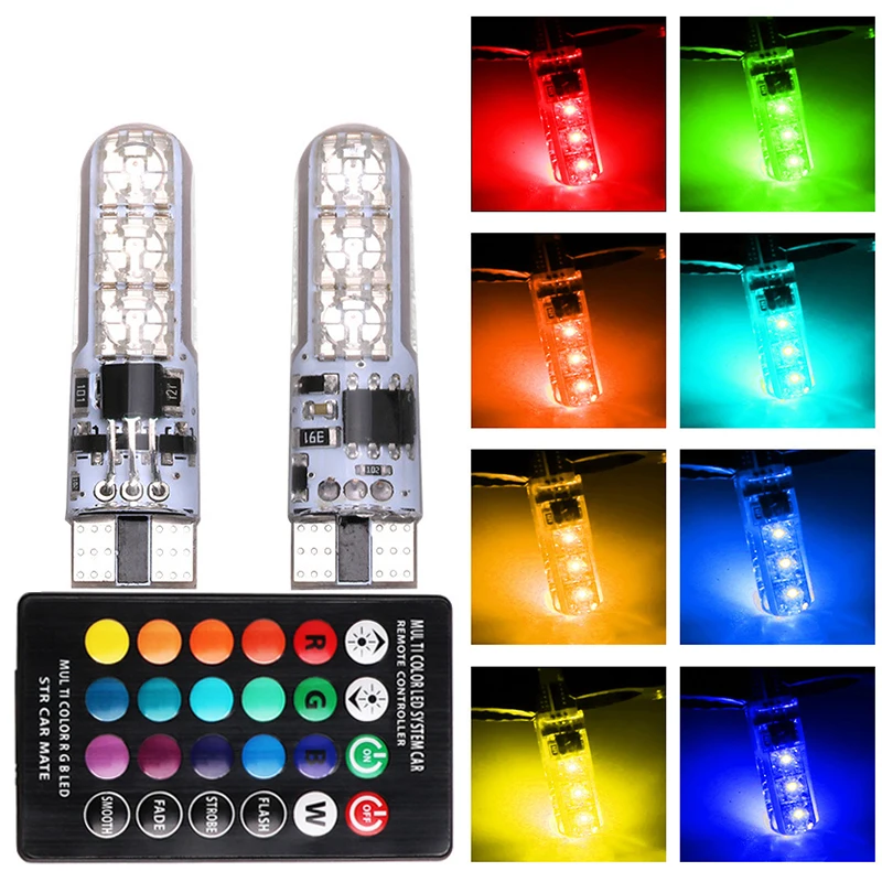Автомобильные светодиодные лампы Asfour T10 Led W5W 194 красный синий желтый RGB с