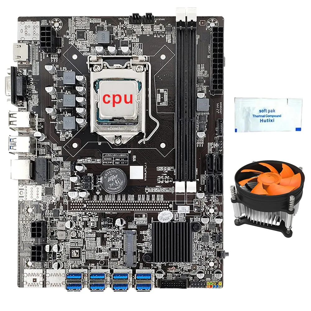 

B75 8 GPU Mining Motherboard+CPU+Cooling Fan+Thermal Grease 8 USB3.0 to PCIE1X Slot LGA1155 DDR3 RAM SATA3.0 for BTC/ETH